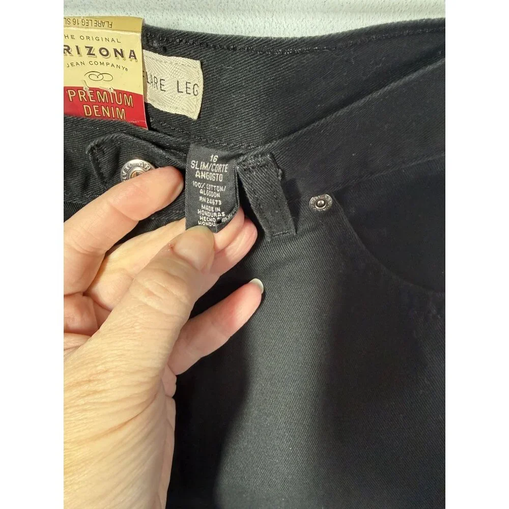 NWT Arizona Girls Flare Leg Jeans Black Denim‎ Size 16 Slim High Waisted